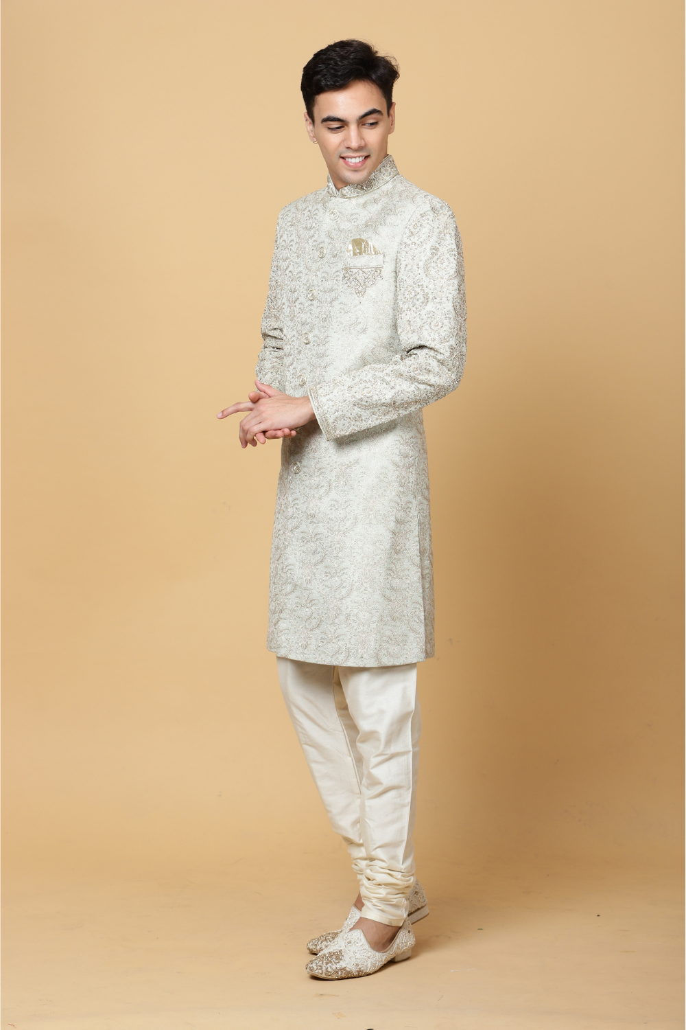 Embroidered Sherwani in Ivory Secondary image