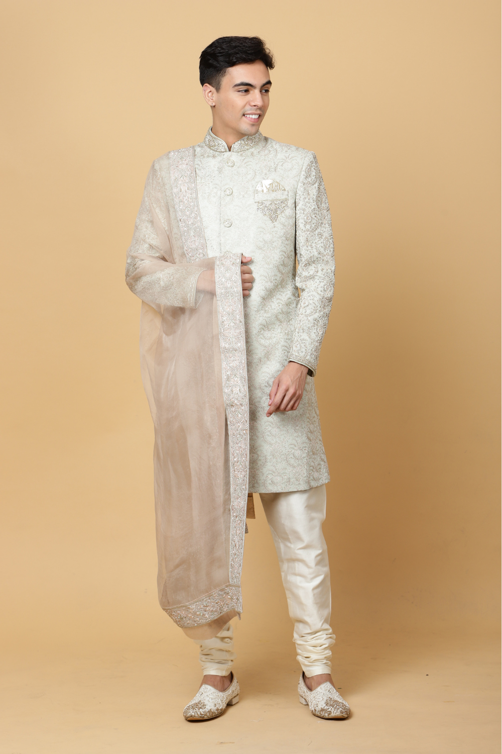 Embroidered Sherwani in Ivory