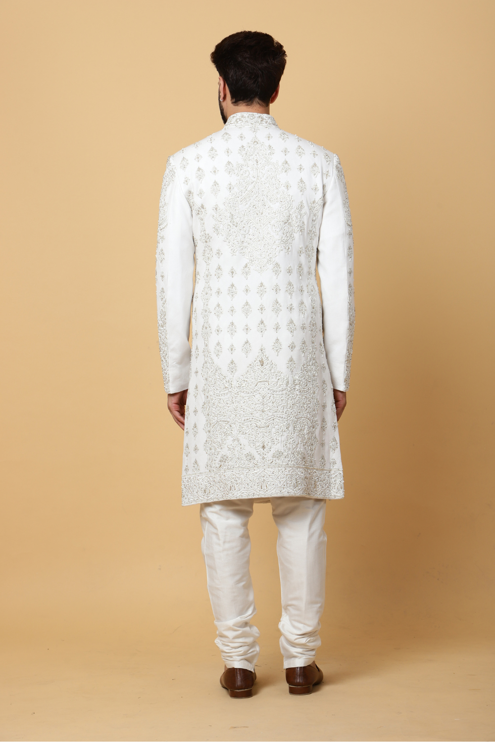 Heavy Embroidered Sherwani in White Main image