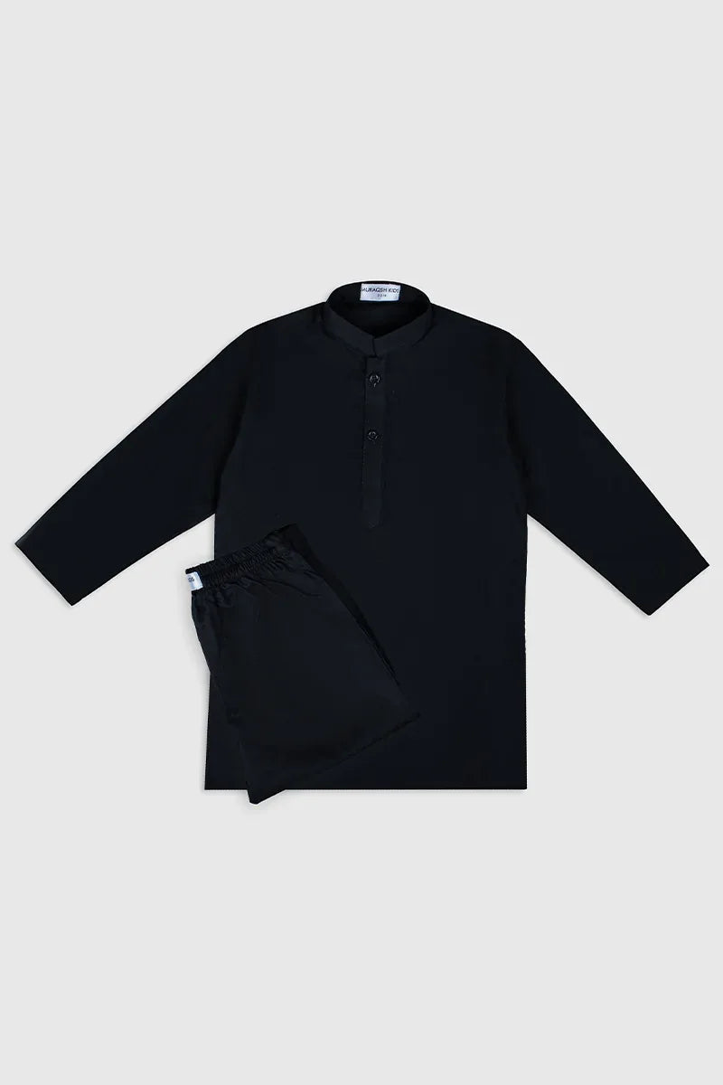Black Soft Cotton Kurta Trouser - Kids