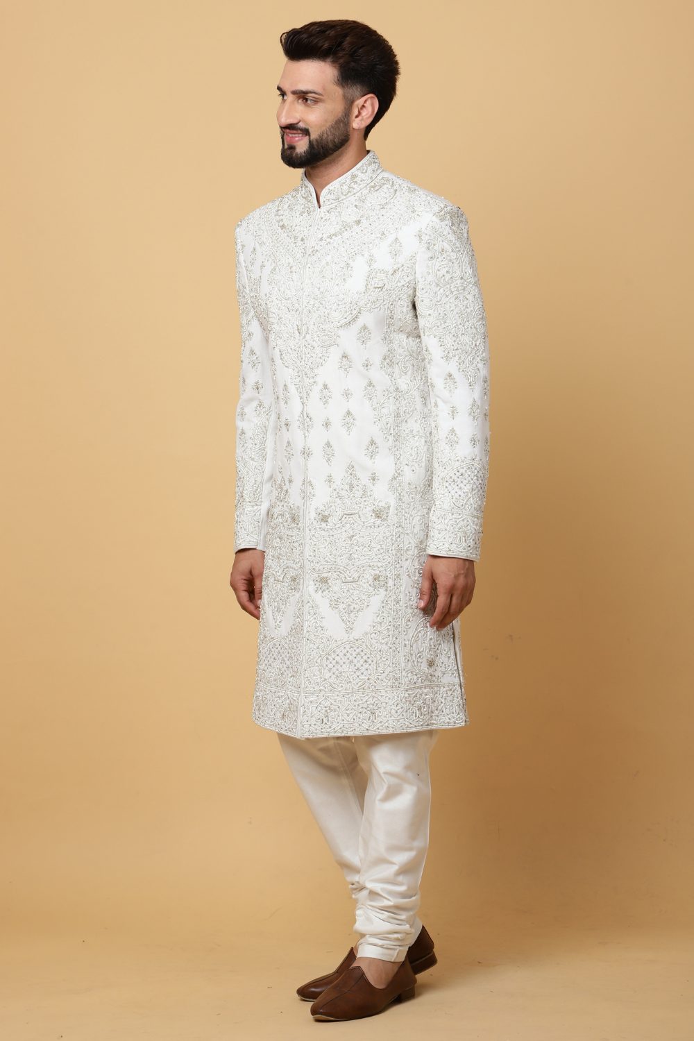 Heavy Embroidered Sherwani in White