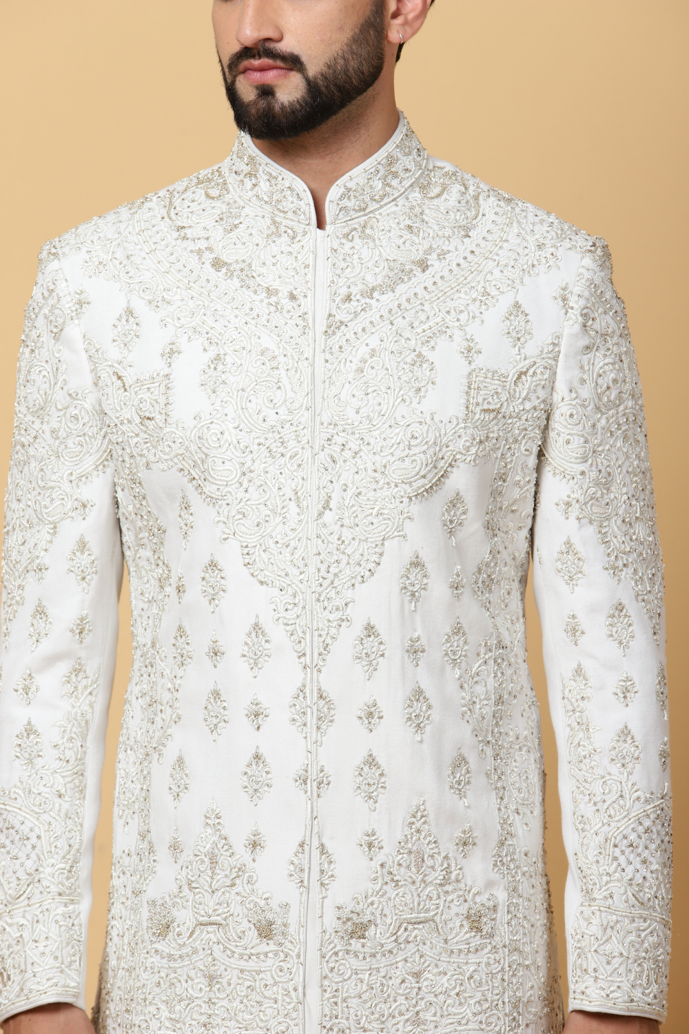 Heavy Embroidered Sherwani in White