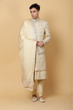 Contemporary Layered Sherwani in Gold