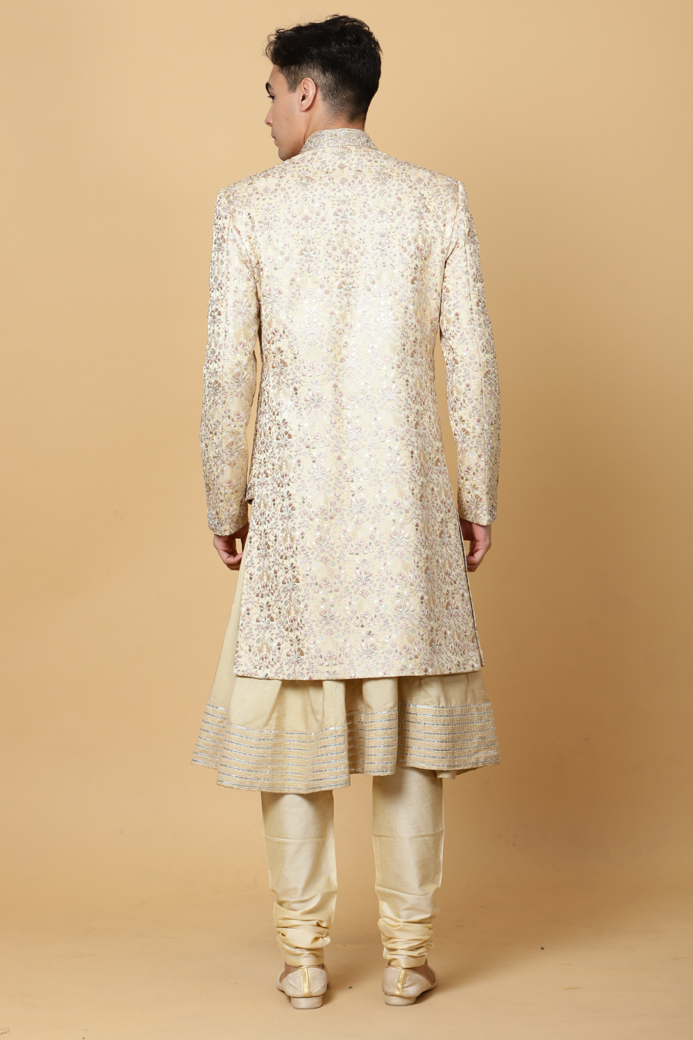 Contemporary Layered Sherwani in Gold