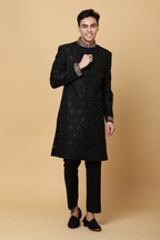 Black Sherwani with Golden Embroidery