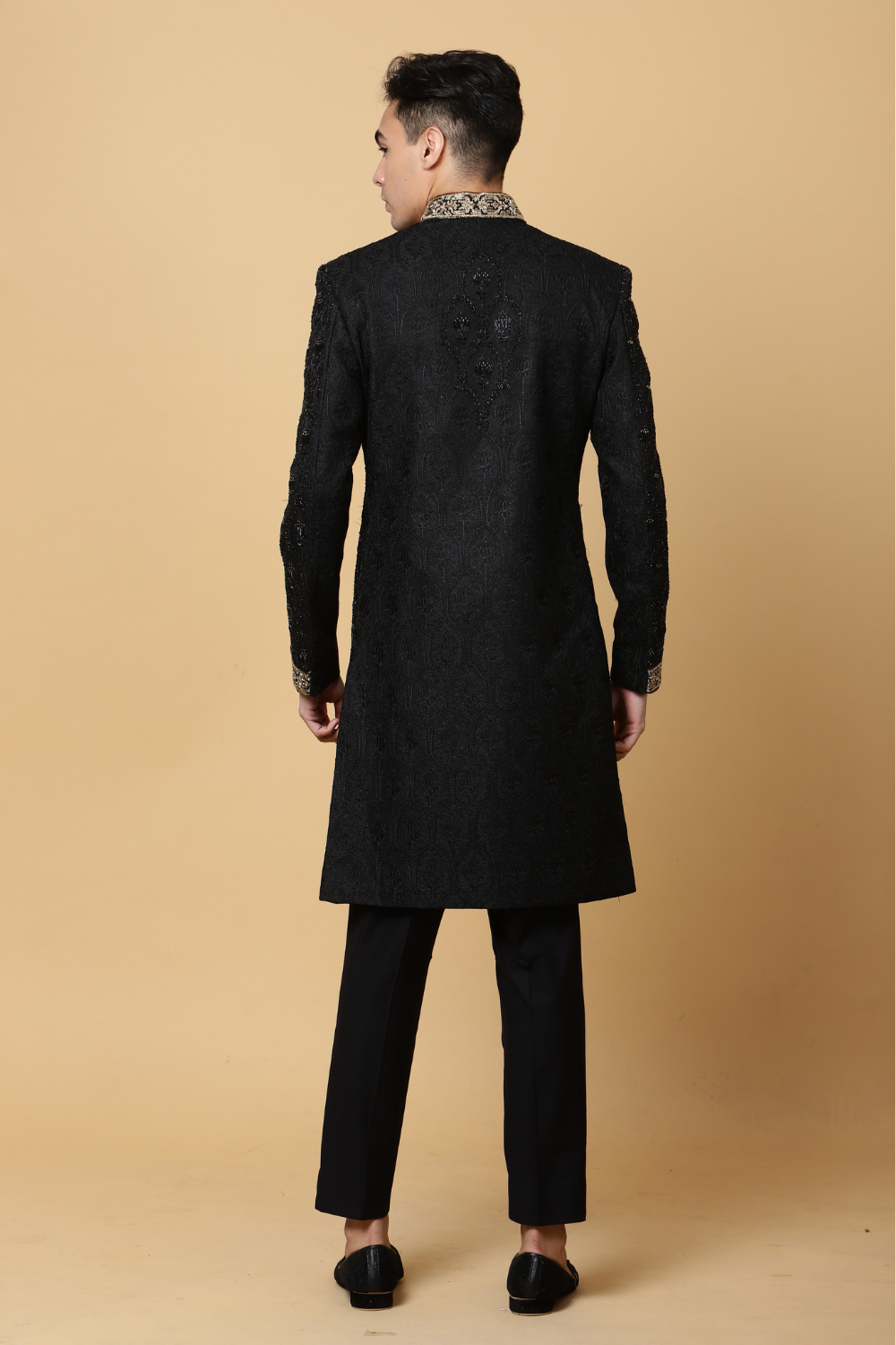 Black Sherwani with Golden Embroidery