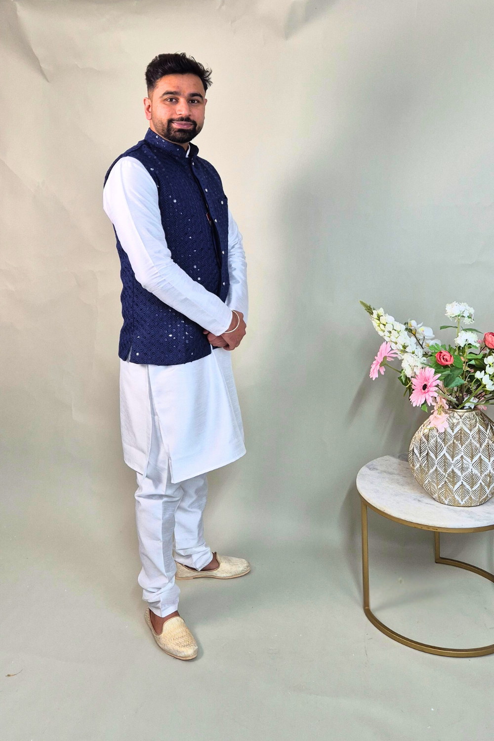 Navy Blue sequins waist coat Secondary image