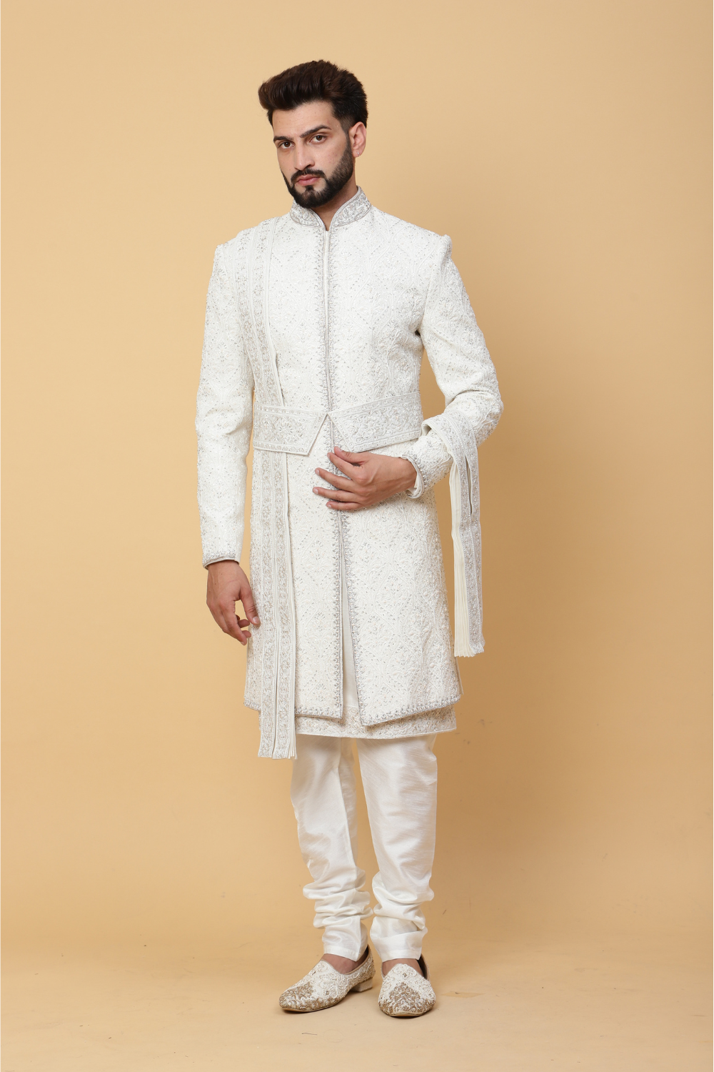 Textured Sherwani with Heavy Embroidery