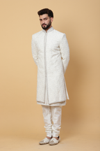 Layered Sherwani with Ivory Embroidery