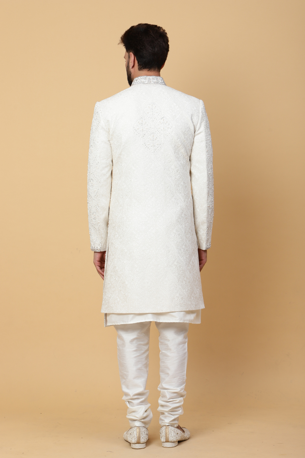 Layered Sherwani with Ivory Embroidery