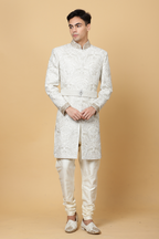 Ivory Textured Sherwani with Embroidery