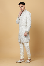 Ivory Textured Sherwani with Embroidery