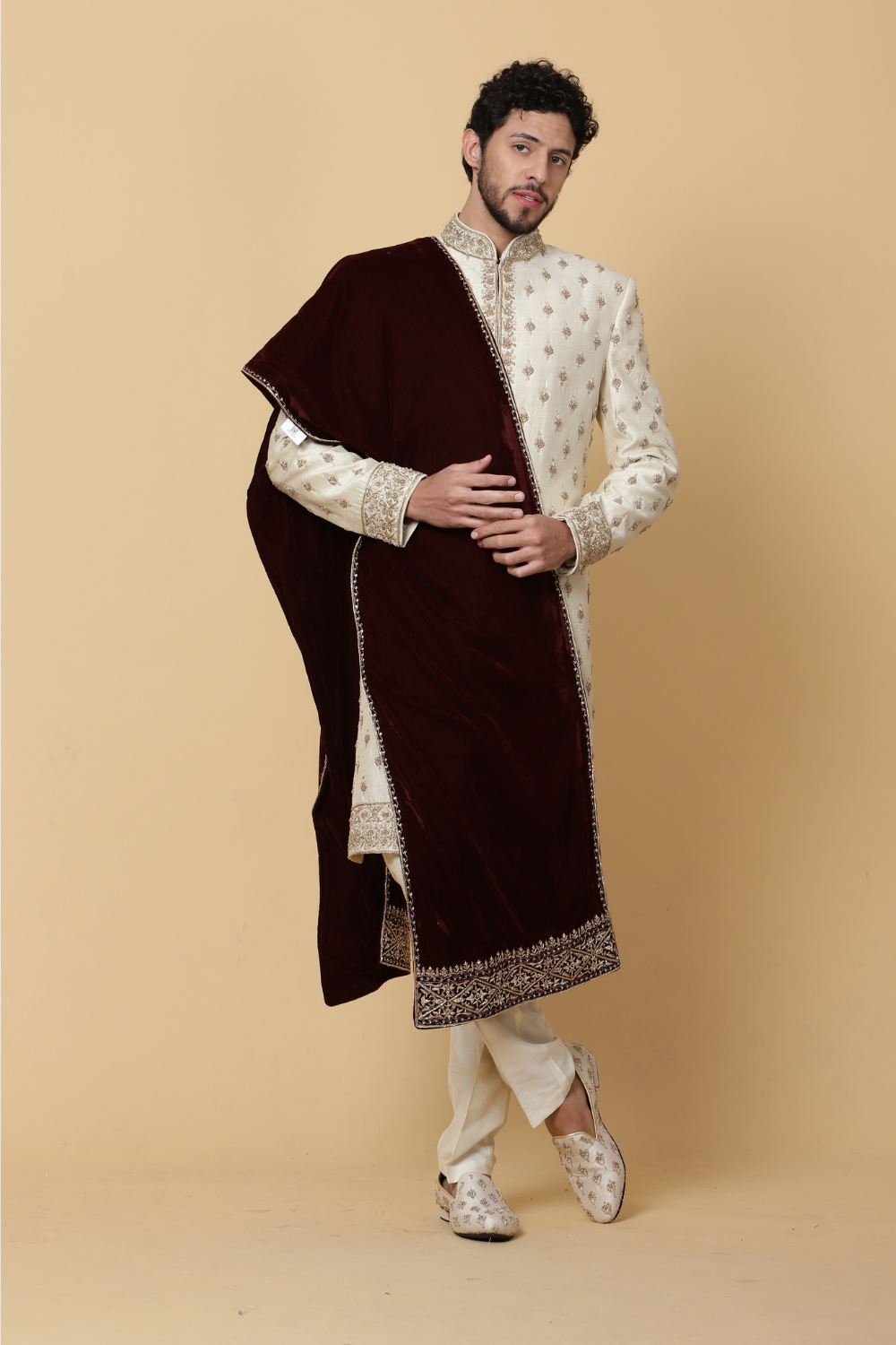 Textured Cream Sherwani