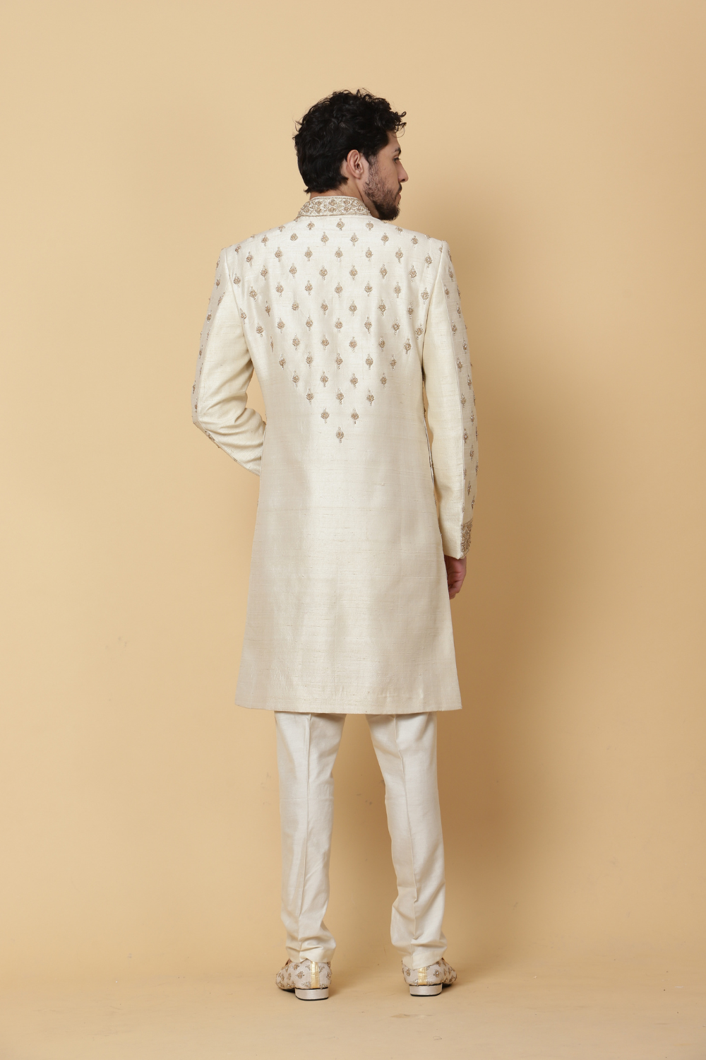 Textured Cream Sherwani