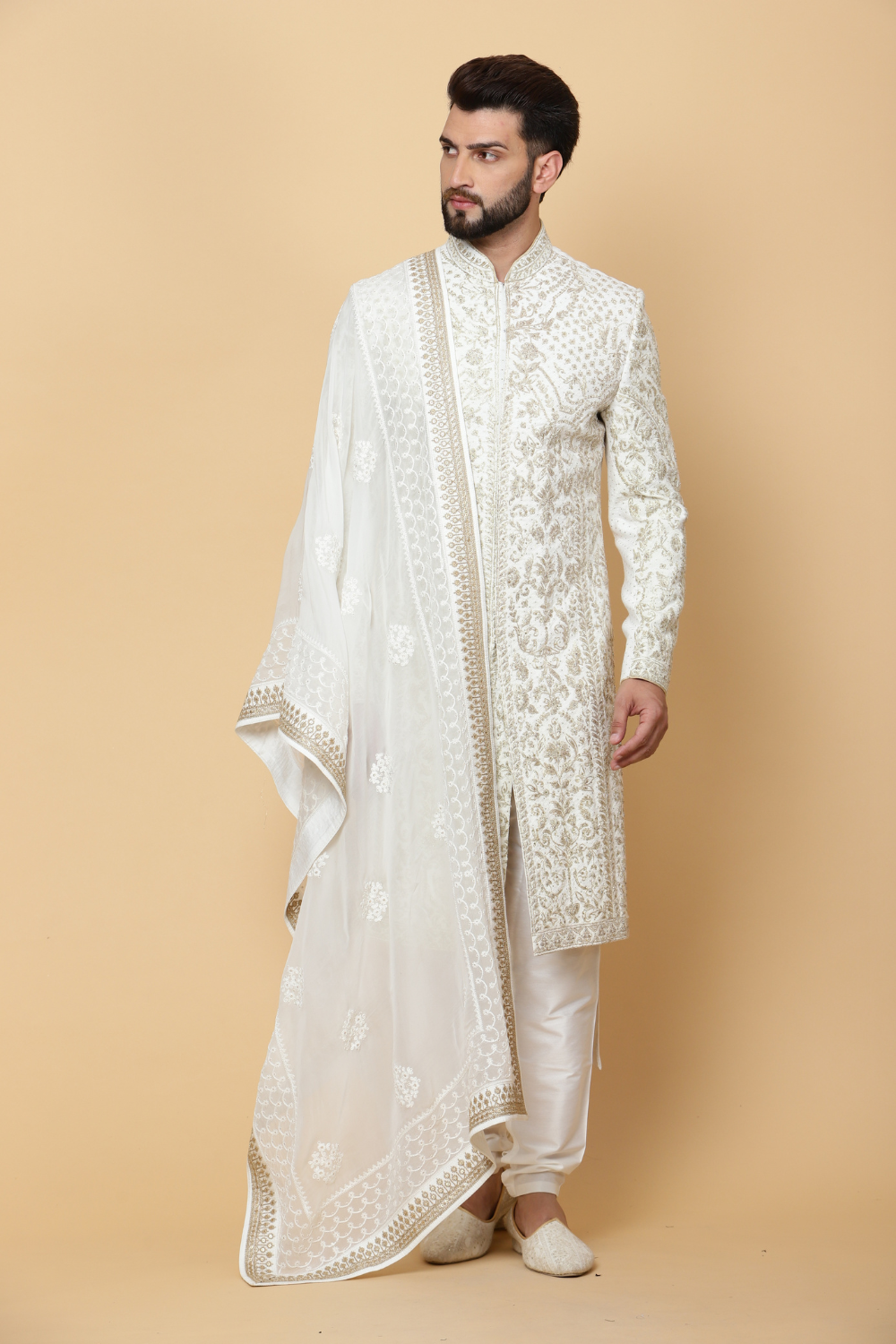 Heavy Embroidered Sherwani in Off White Main image