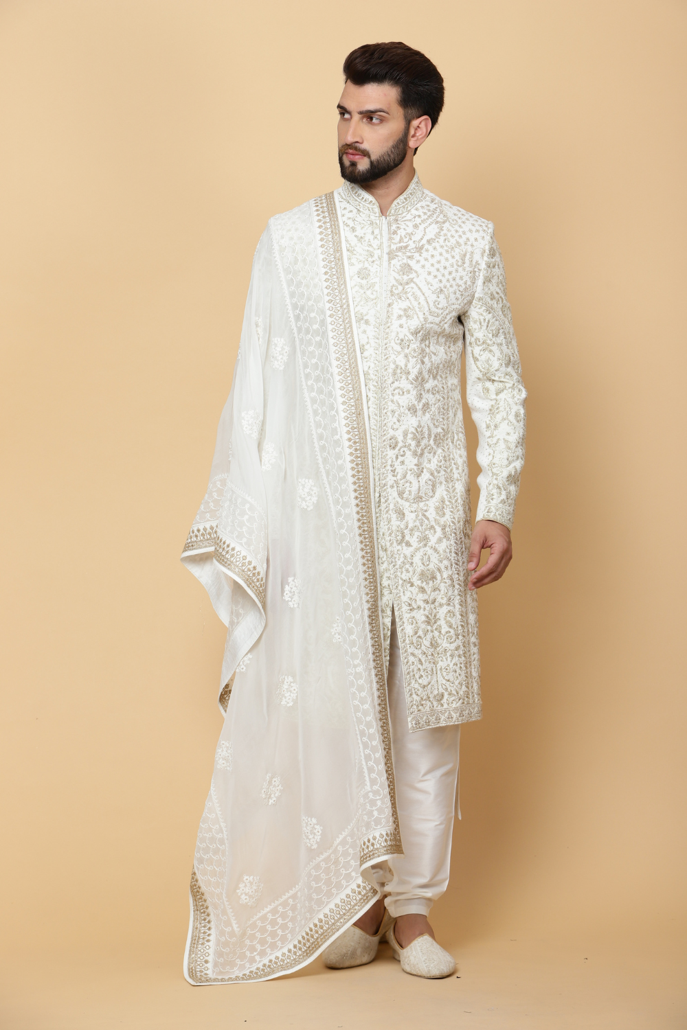 Heavy Embroidered Sherwani in Off White