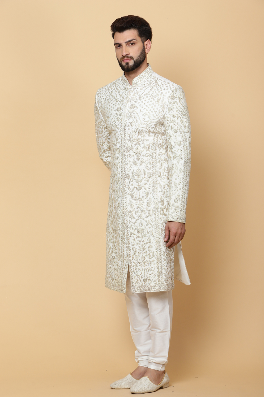 Heavy Embroidered Sherwani in Off White Secondary image
