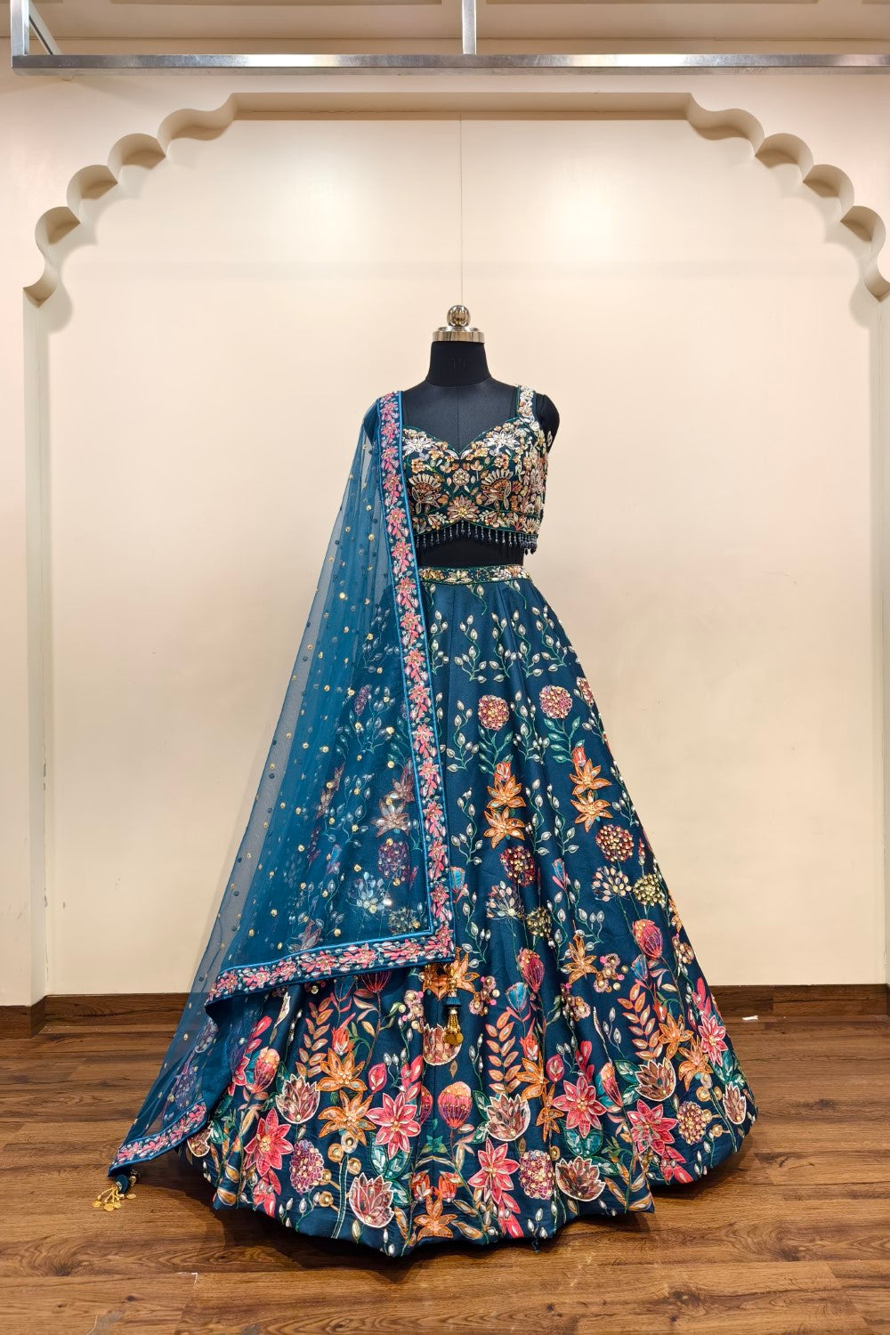 Royal Blue Lehenga with Extensive Intricate Embroidery - Designer Bridal Masterpiece Main image