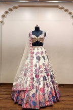 Elegant Cream Lehenga with Delicate Floral Print - Designer Ethnic Wear