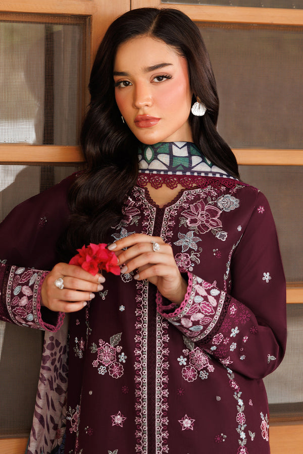 Farasha | Summer Weaves Embroidered Lawn | Burgandy Rush