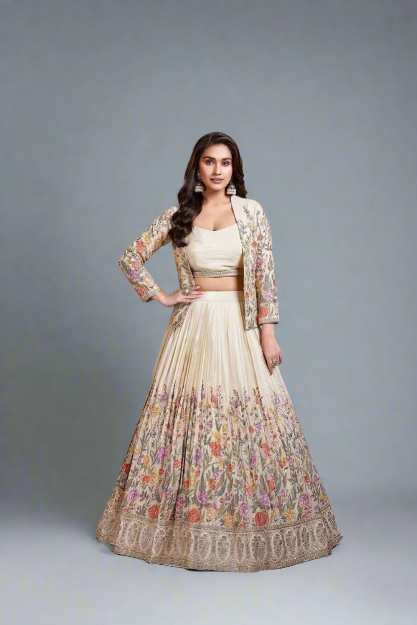 Jacket style thread work lehenga Main image