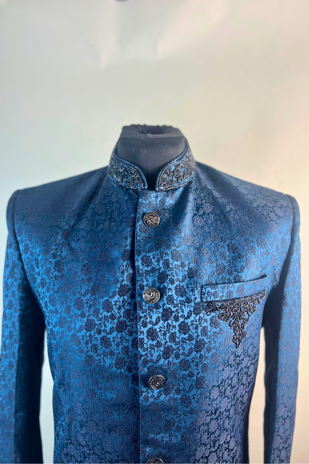 Blue Printed Sherwani