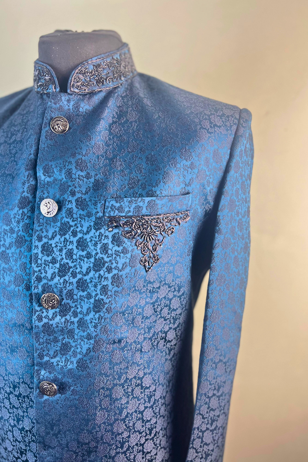 Blue Printed Sherwani Secondary image