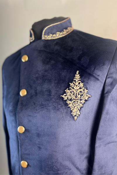 Navy Blue Velvet Prince Coat