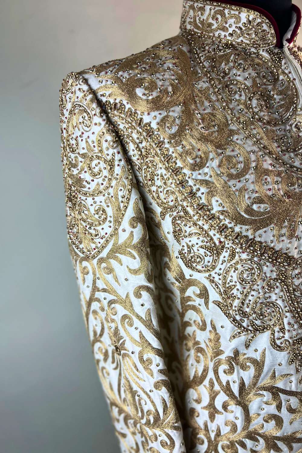 Gold On White Embroidered Sherwani