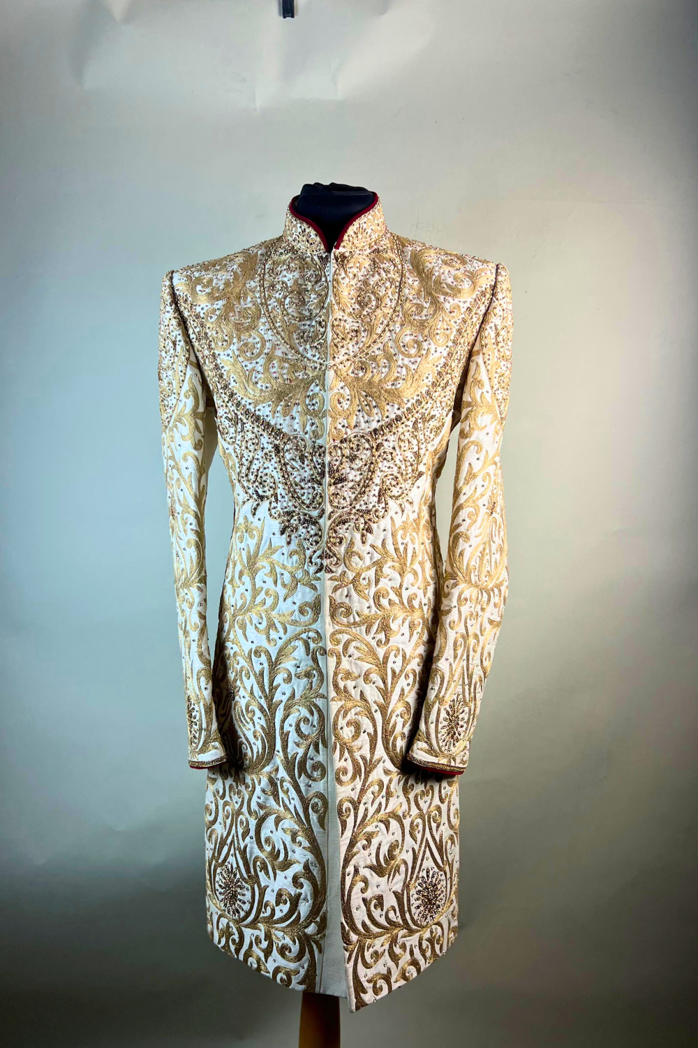 Gold On White Embroidered Sherwani