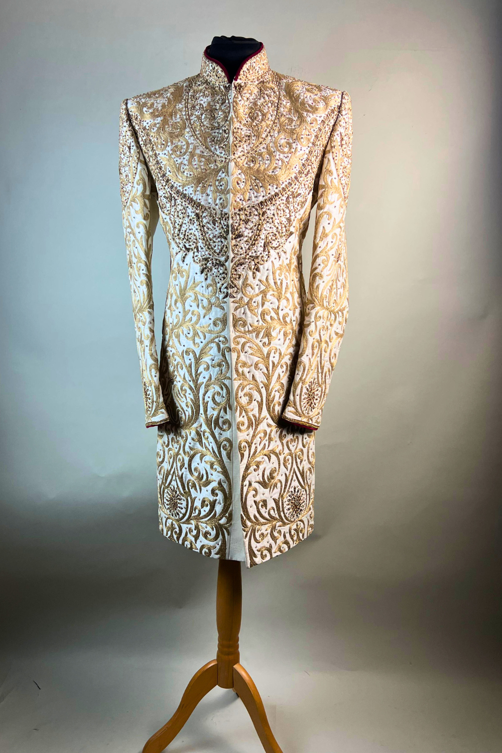 Gold On White Embroidered Sherwani