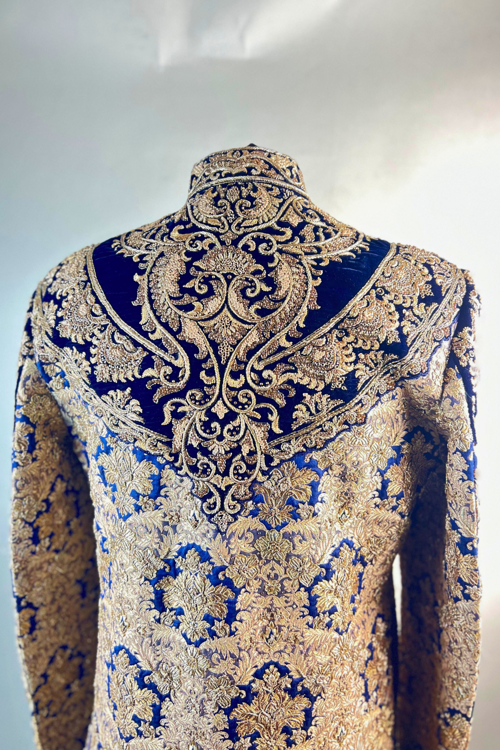 Gold On Blue Velvet Embroidered sherwani