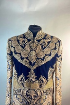 Gold On Blue Velvet Embroidered sherwani
