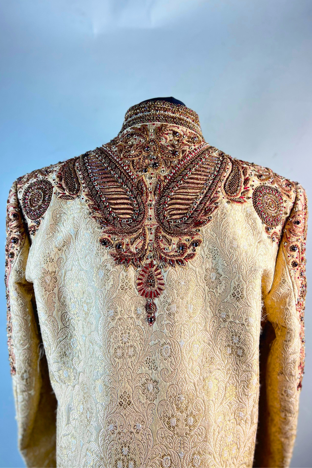 Gold Sherwani with Maroon Embroidered
