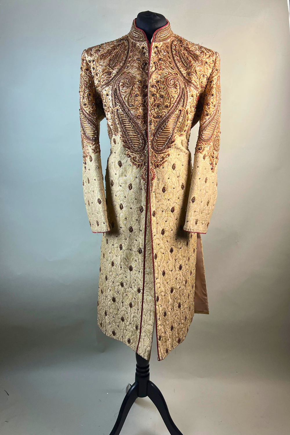 Gold Sherwani with Maroon Embroidered Main image
