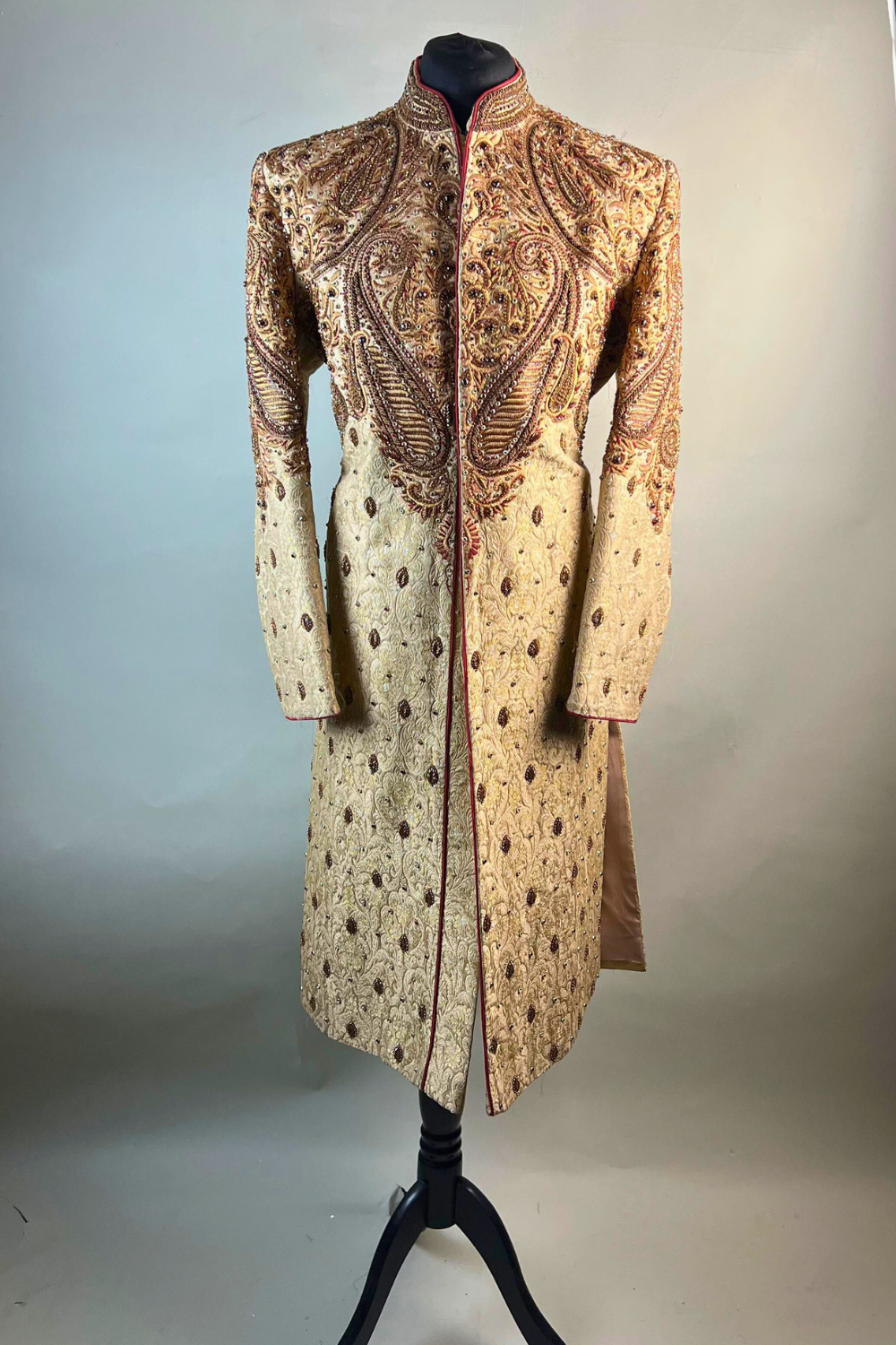 Gold Sherwani with Maroon Embroidered