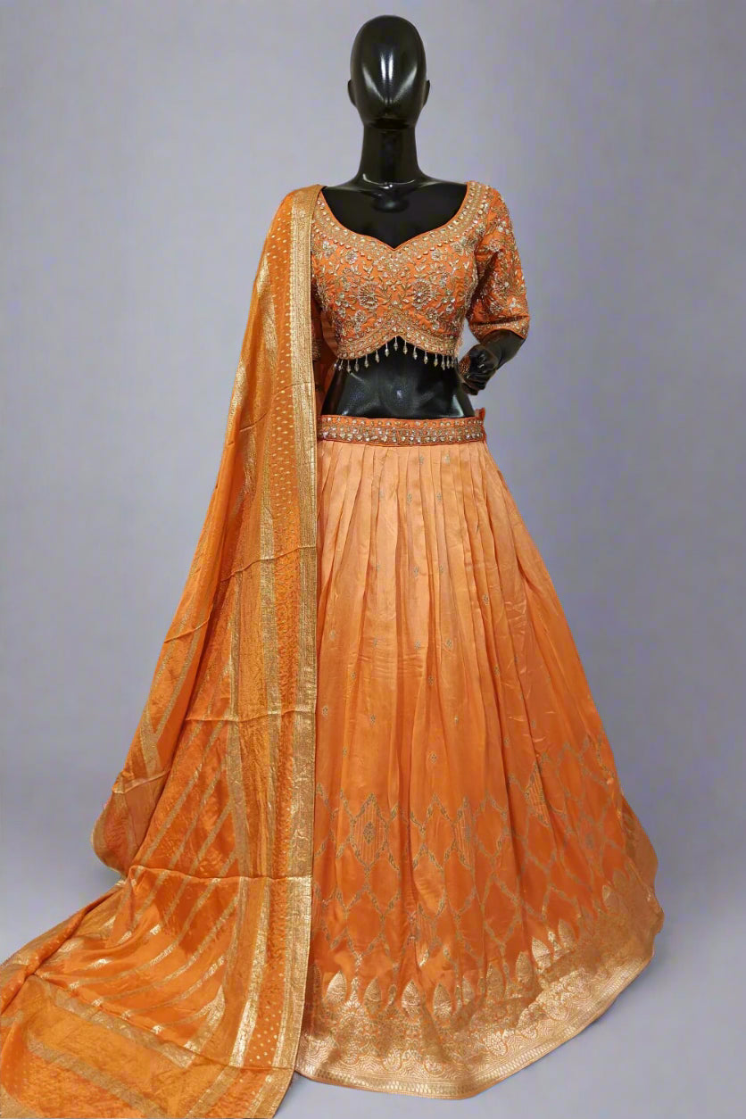 Dual shaded elegant banarasi lehenga with heavy hand embroidery