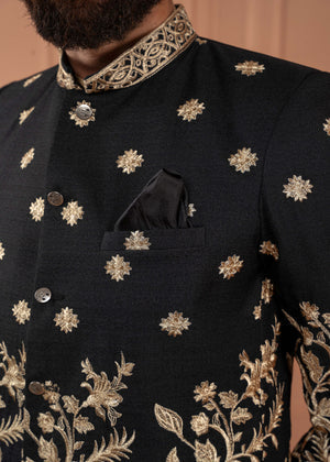 Dress Designers Self Black And Golden Prince Coat