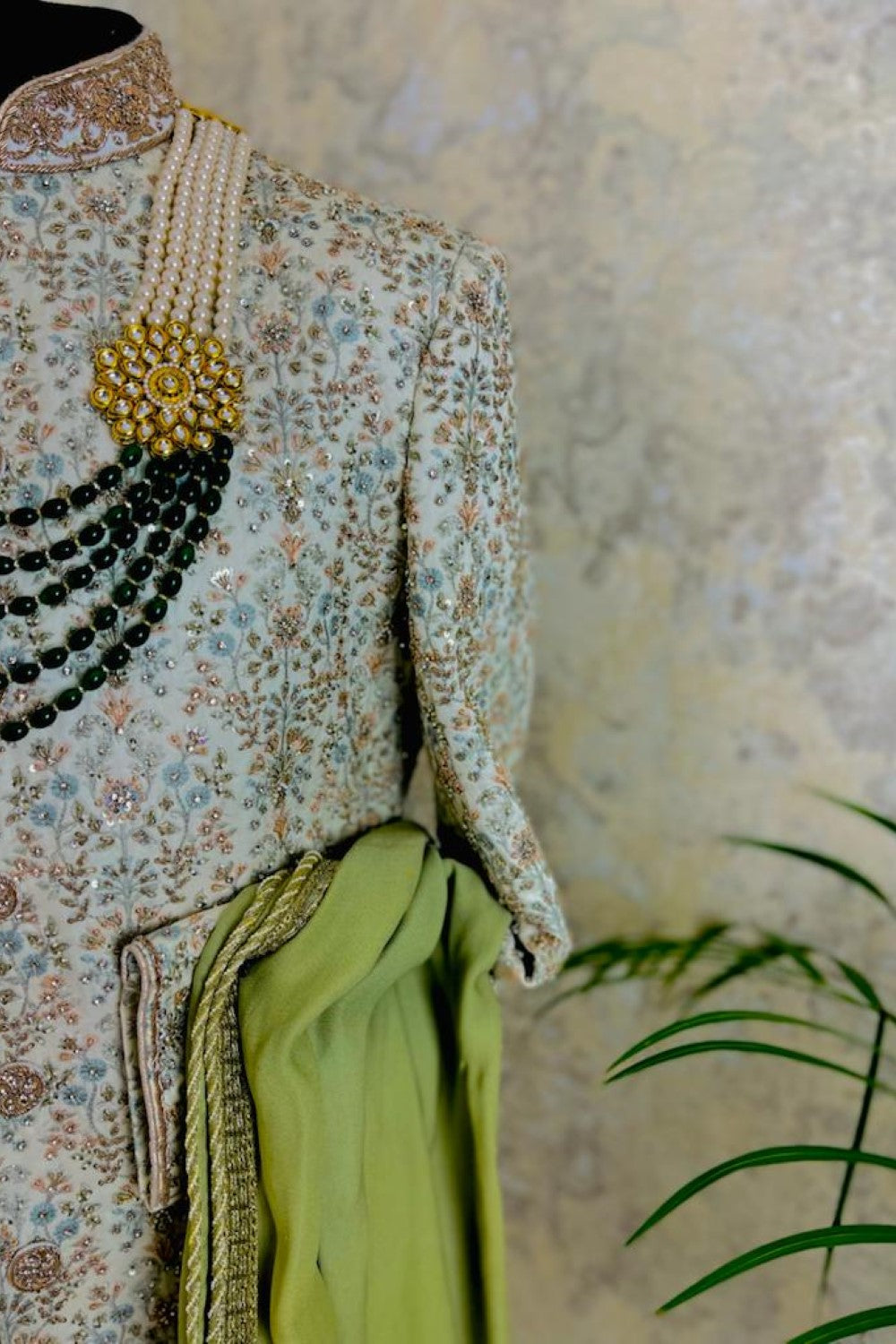 Ivory Silk Hand Embroidered  Sherwani Secondary image