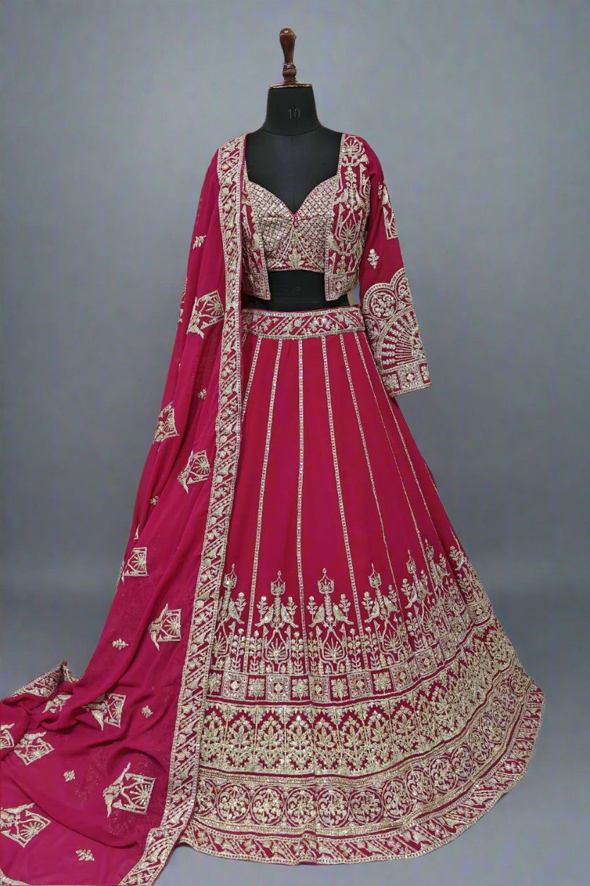 Cherry red lehenga in silk fabric Main image
