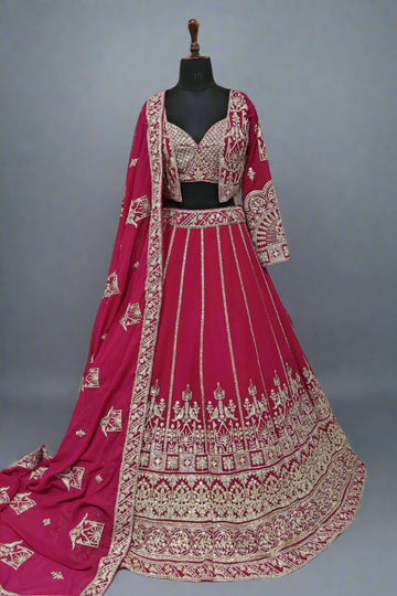 Cherry red lehenga in silk fabric