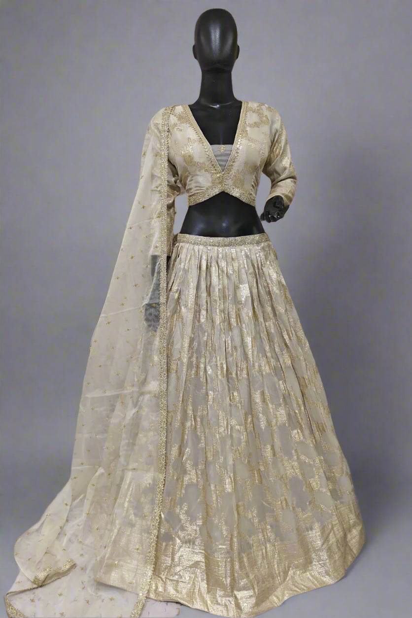 Mesmerising lilac Banarasi lehenga in soft organza fabric