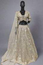 Mesmerising lilac Banarasi lehenga in soft organza fabric