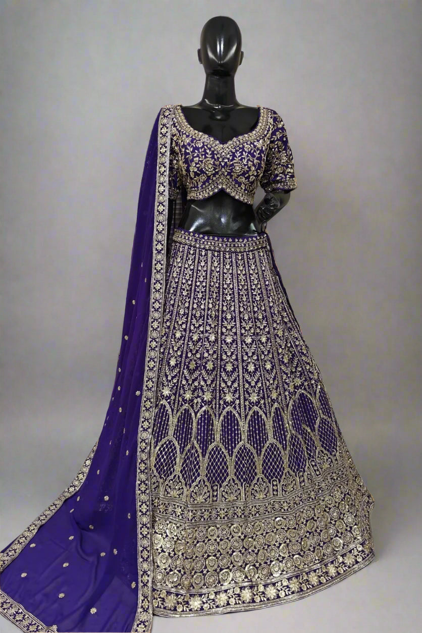 Elegant Iceblue lehenga with sequins and moti work