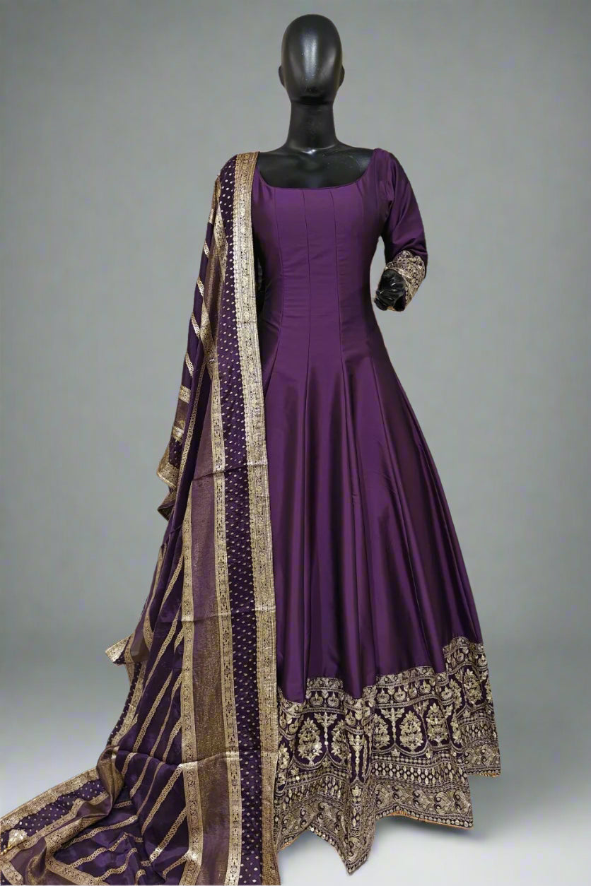 Classy blue anarkali with  handcrafted work