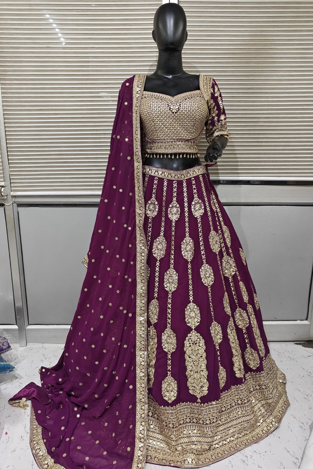 Pink Gold and zari work lehenga
