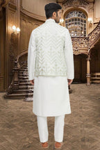 Blue Cotton Silk Embroidered Thread And Sequin Work Zahid Nehru Jacket