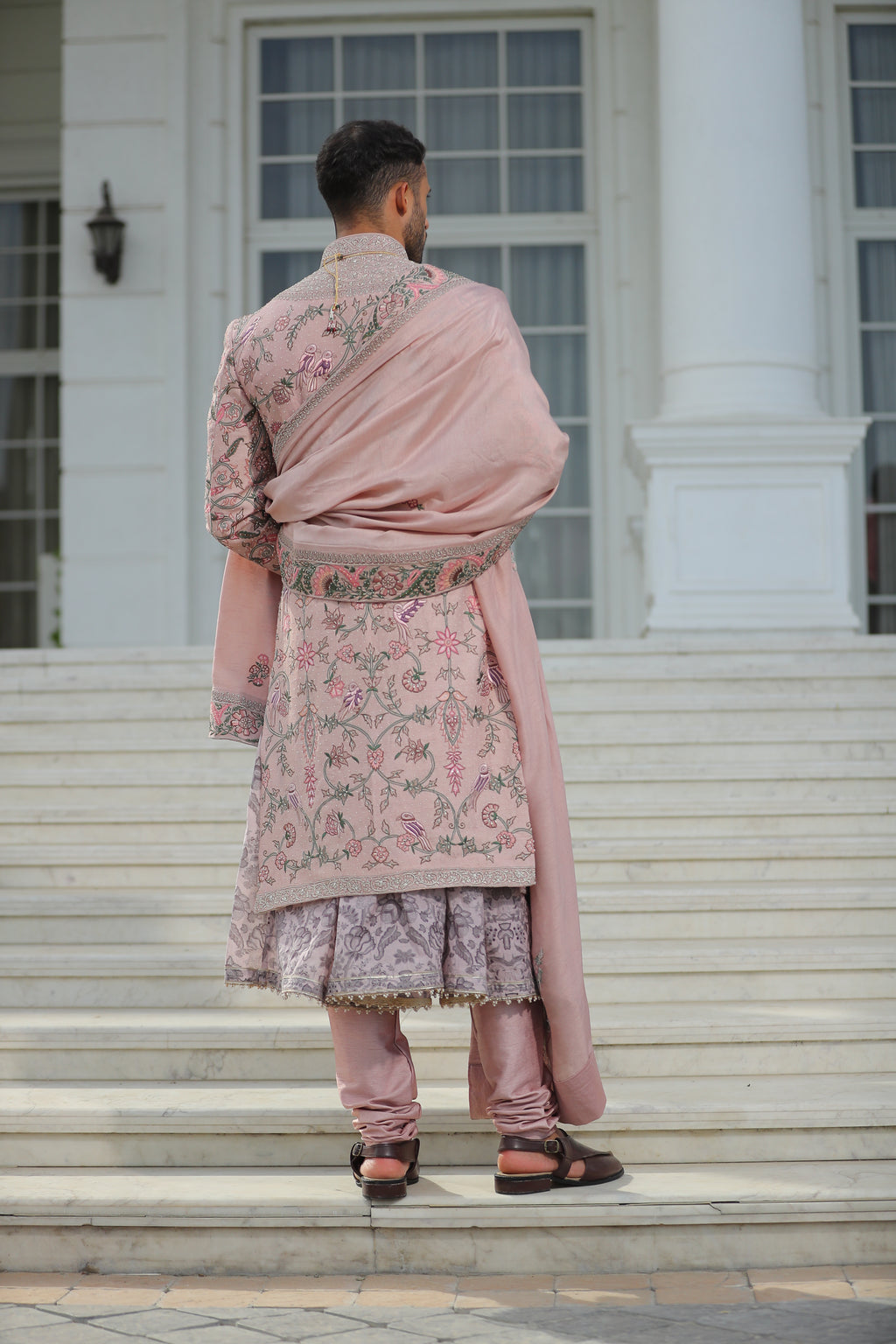 Royal Sherwani with Embroidery in Baby Pink