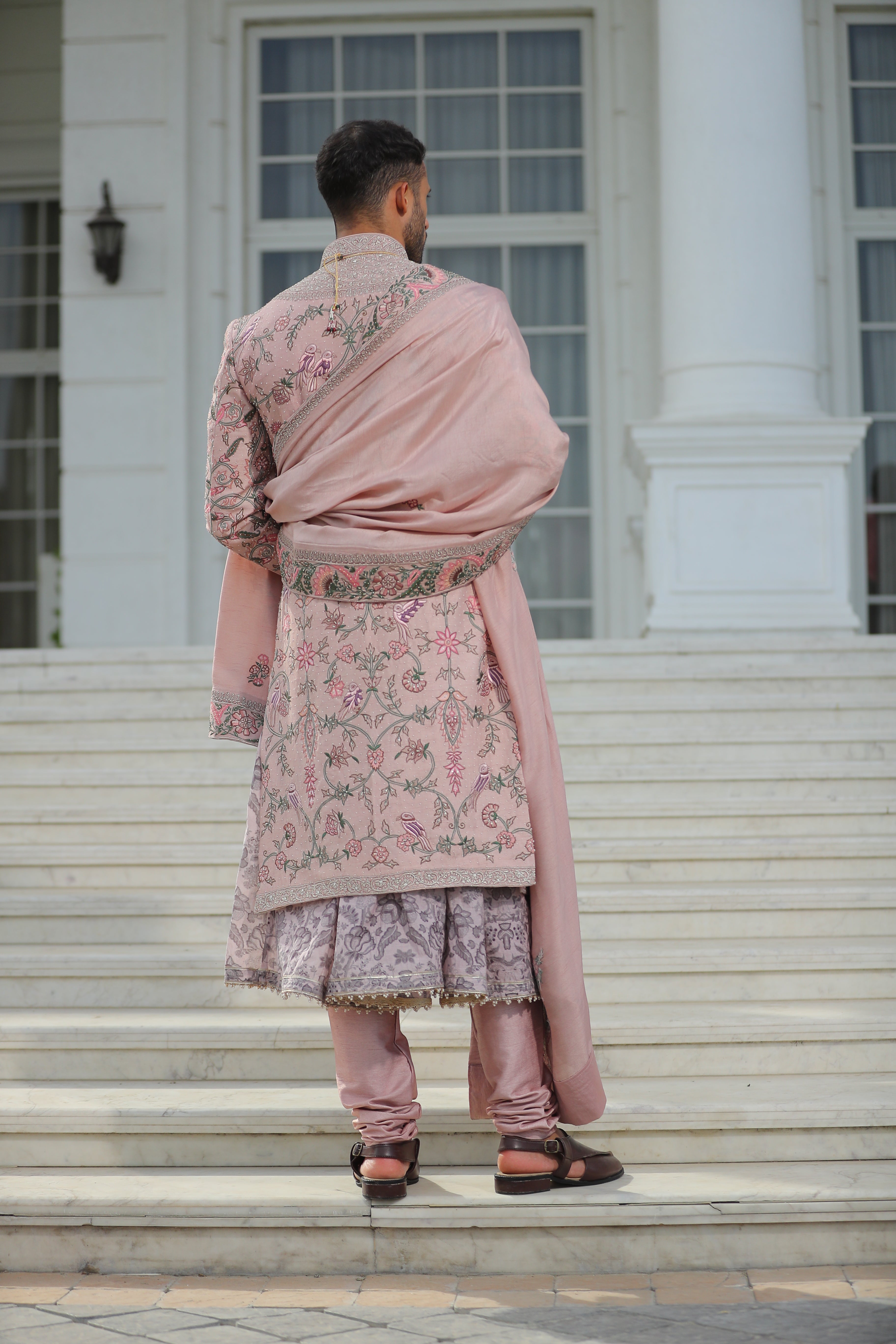 Royal Sherwani with Embroidery in Baby Pink
