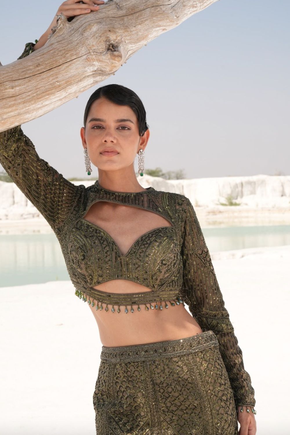 Green Bridal Lehenga with Sequence & Hand Embroidery Main image